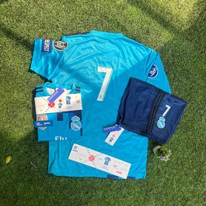 Real Madrid 17/18 Ronaldo 7 Third Jersey Kit, Half Sleeve Shirt with Shorts, Handstitched Soccer Kit, Football Uniform for Kids and Adults