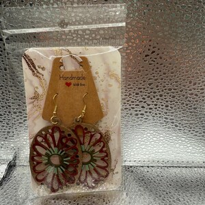 hand painted wood mandala earrings