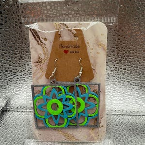 hand painted wood mandala earrings