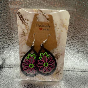 hand painted wood mandala earrings