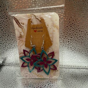 hand painted wood mandala earrings