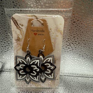 hand painted wood mandala earrings
