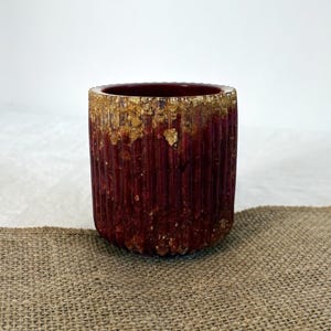 Handmade Deep Red Resin Desk Organizer, Gold Leaf Pencil Pot or Makeup Brush Holder, Textured Vanity Decor, Modern Home Accessory