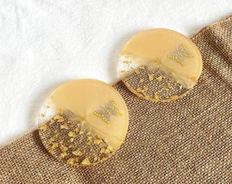 Gold Resin Coaster Set, Handmade Transparent Drinks Coasters with Gold Leaf & Butterfly Detail, Luxury Home Decor, Gift For Her