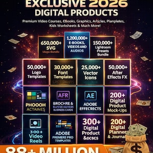 Paquete de 88 millones de productos digitales: descargas instantáneas para creadores, plantillas, gráficos y más (edición 2026)