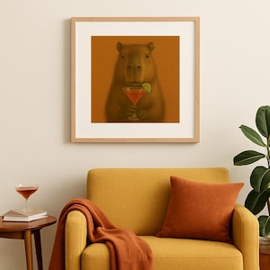 Muurkunst capibara – Martinidierenprint, eigenzinnig cocktaildecor