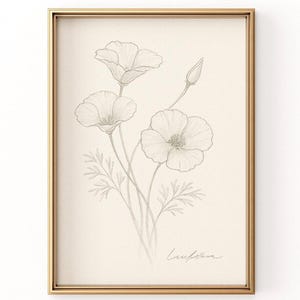 California Poppy Sketch Print: Minimalist Wildflower Line Art (Digital Download) #124