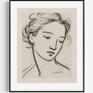 Vintage Woman Sketch Print: Charcoal Line Art (Digital Download) #155