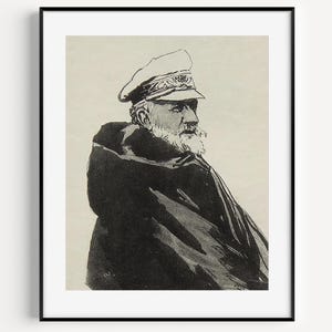 Vintage Naval Captain Portrait  | Black and White Wall Art | Maritime Illustration | Old Sea Captain Sketch | Nautical Wall Decor | #237