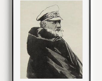 May include: Black and white portrait print of a distinguished man in a military-style hat and coat. The artwork is framed in a black border and features the text "Bloom Ridge Prints DIGITAL ART" at the bottom.