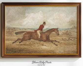 Vintage Equestrian Painting: Fox Hunting Horse Rider Artwork (Digital Download) #423