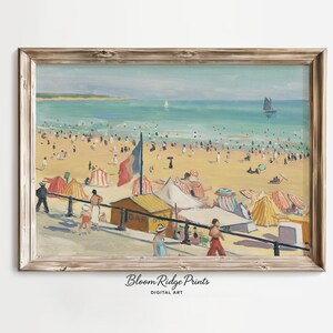 Vintage French Beach Print: Retro Seaside Oil Painting (Digital Download) #183