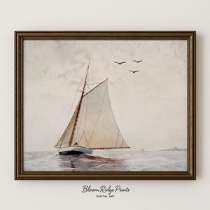 Vintage Sailboat Watercolor Print: Nautical Coastal Art (Digital Download)
