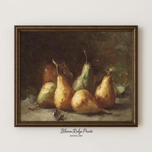 Vintage Pear Still Life Wall Art | Rustic Kitchen Fruit Painting Digital Print | European Oil Painting Download | Vintage Print for Kitchen