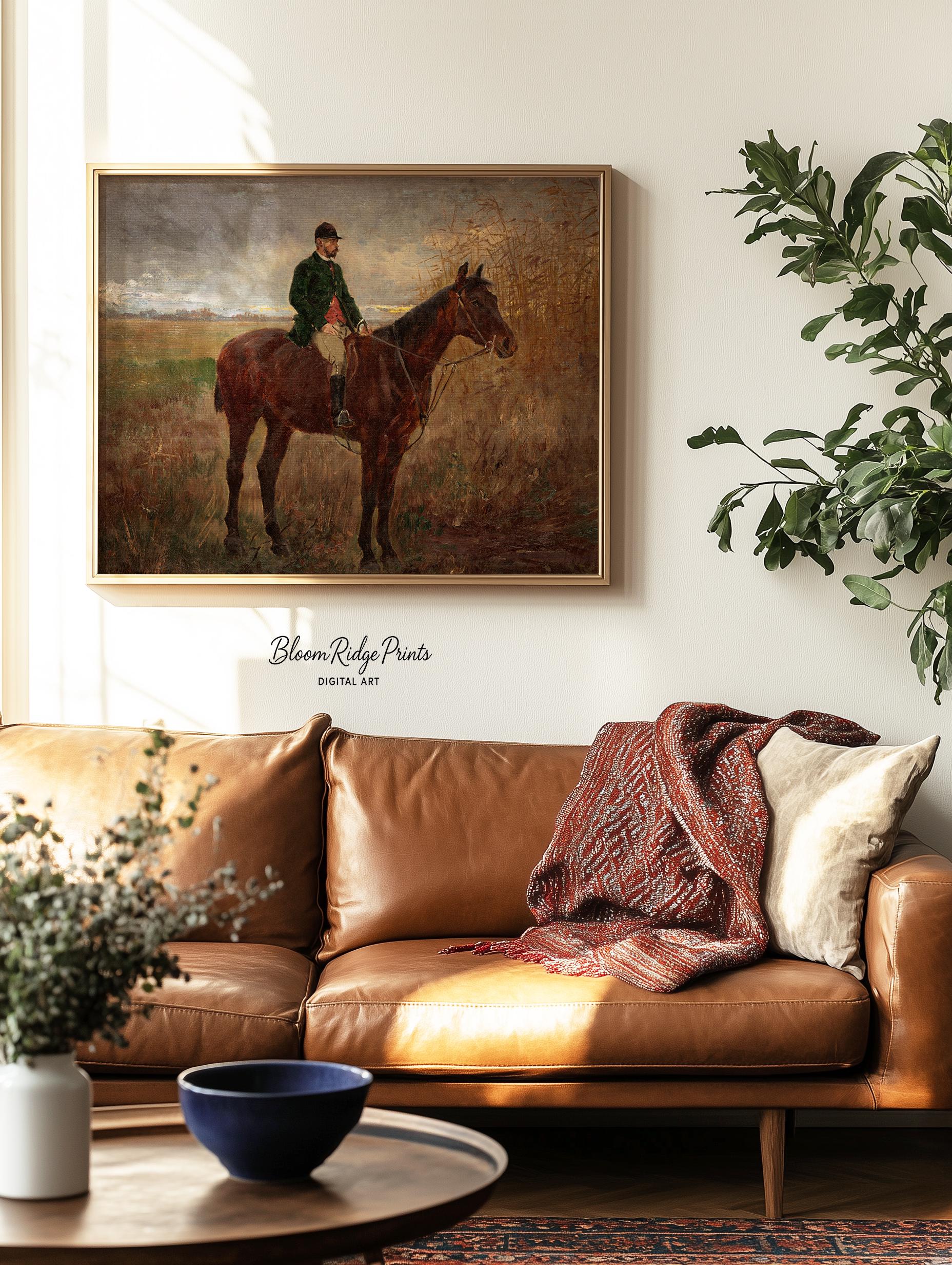 Vintage Horse and Rider Oil Painting Print: Equestrian Wall Art ...