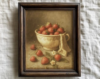 Stampa vintage di natura morta di fragole: decorazione murale per cucina europea (download digitale)
