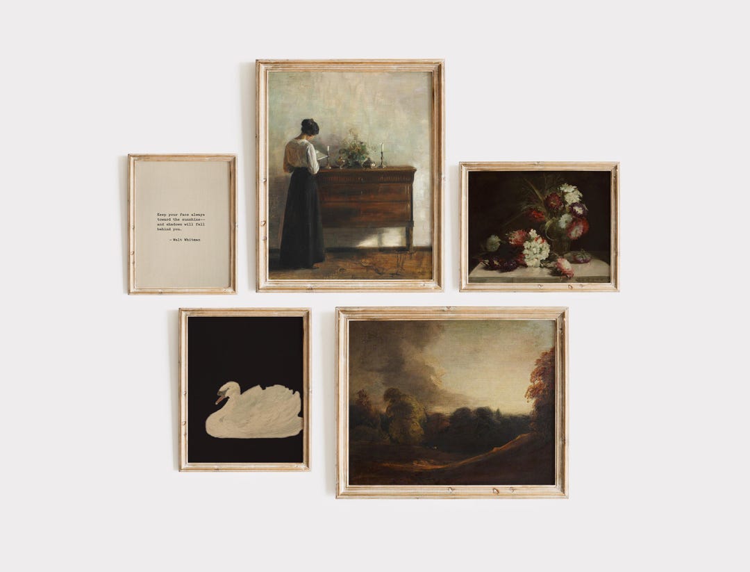 Vintage Gallery Wall Art Set: 5 Digital Prints - Landscape, Floral ...