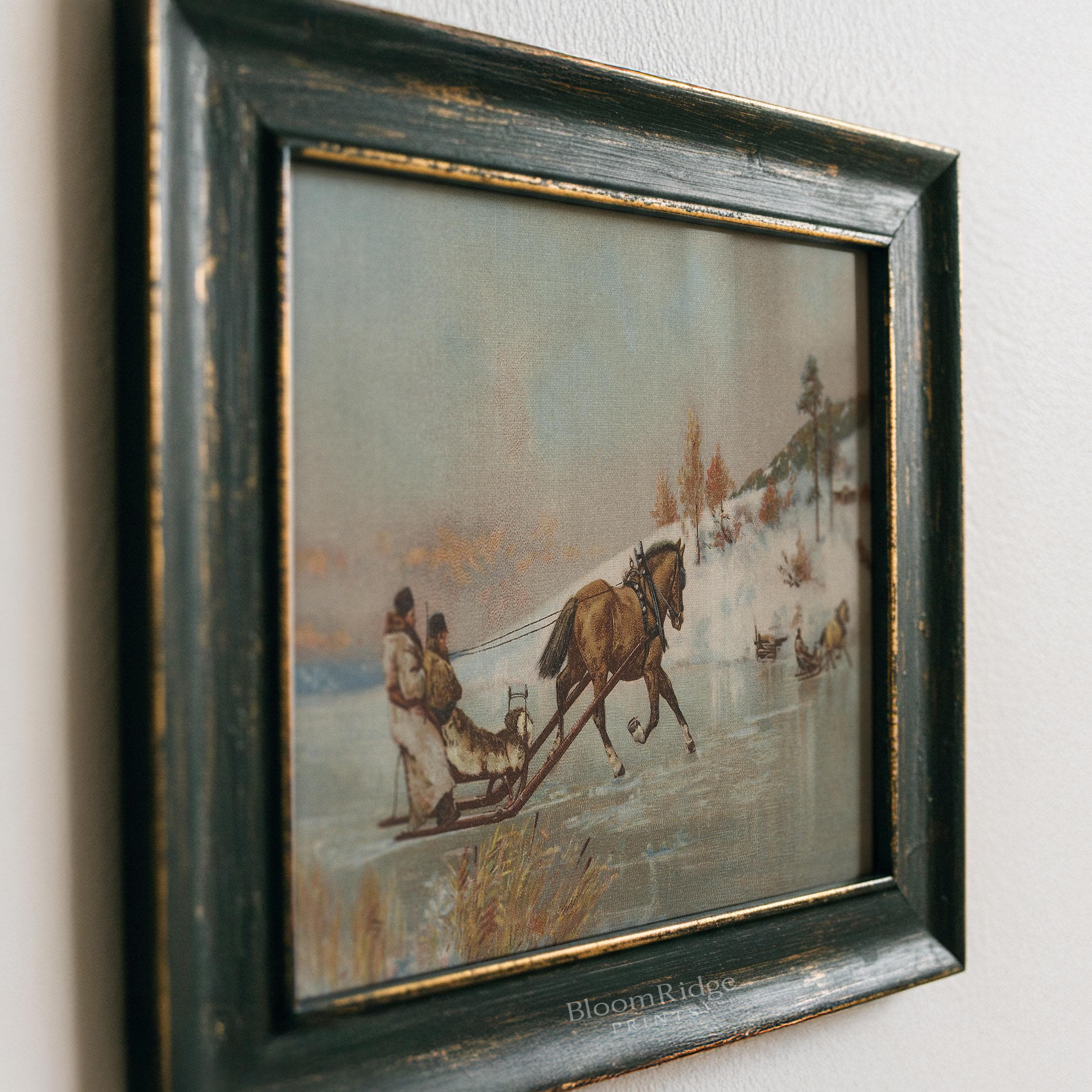 Rustic Sleigh Rides Vintage Winter Sleigh Ride Art Print: Rustic Horse & Sleigh Landscape ...