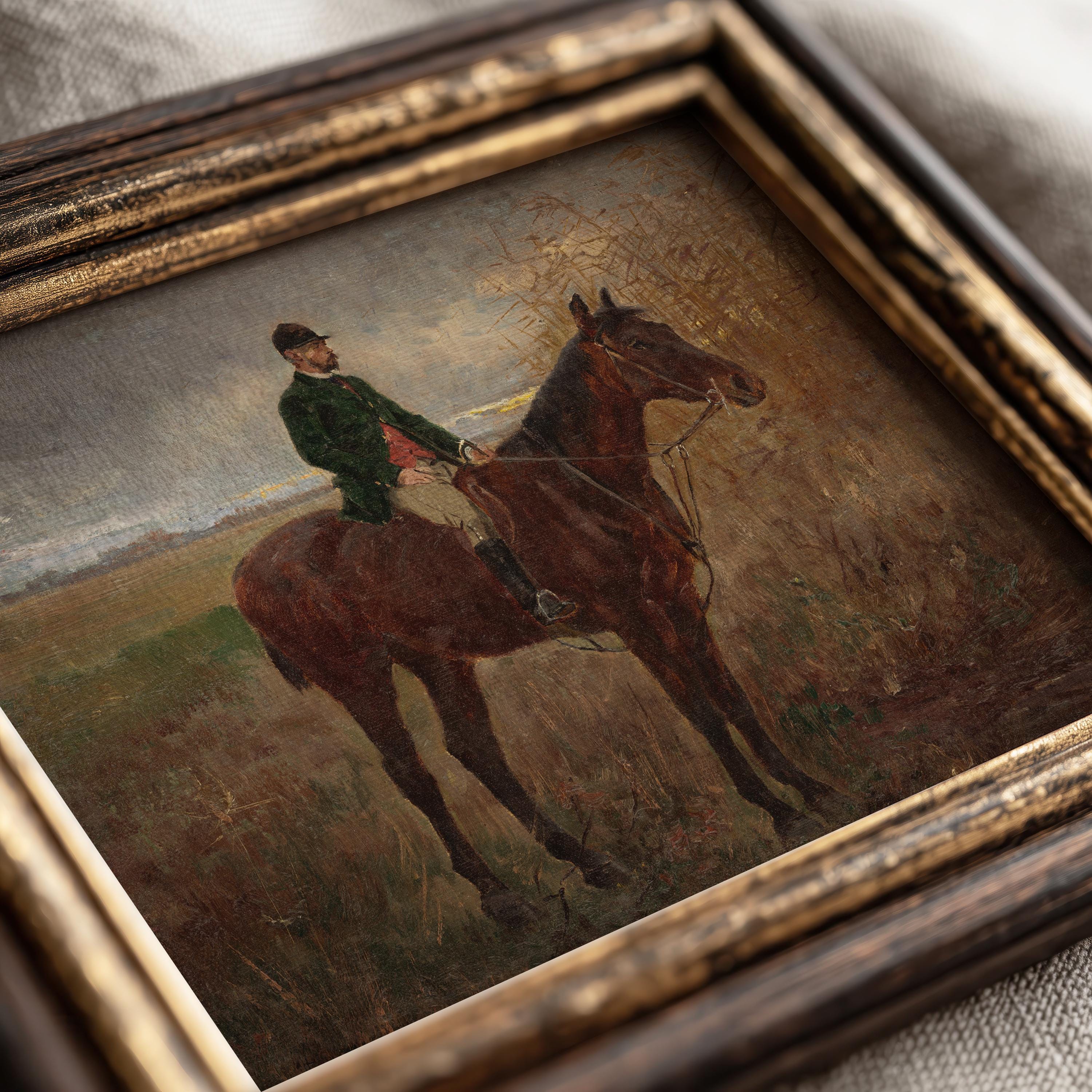 Vintage Horse and Rider Oil Painting Print: Equestrian Wall Art ...