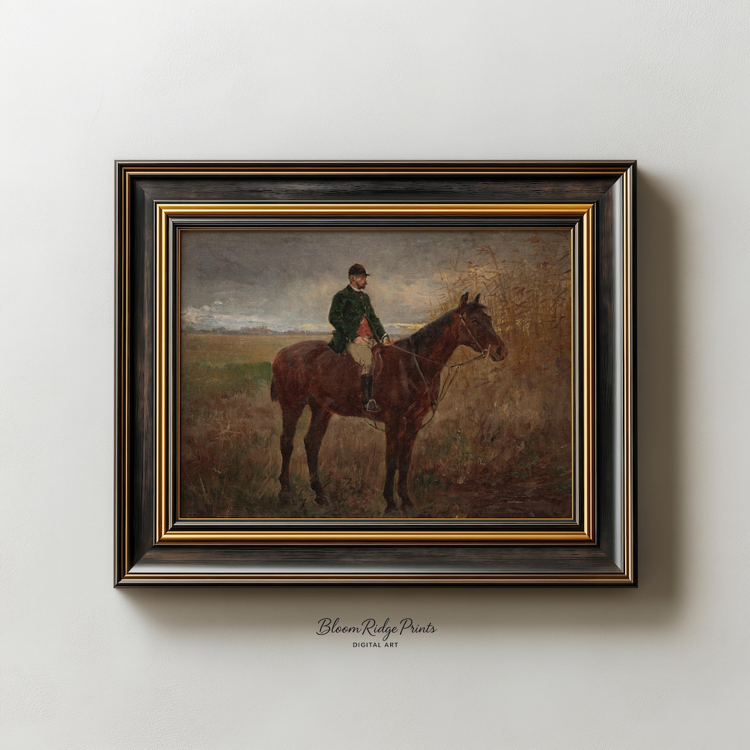 Vintage Horse and Rider Oil Painting Print: Equestrian Wall Art ...