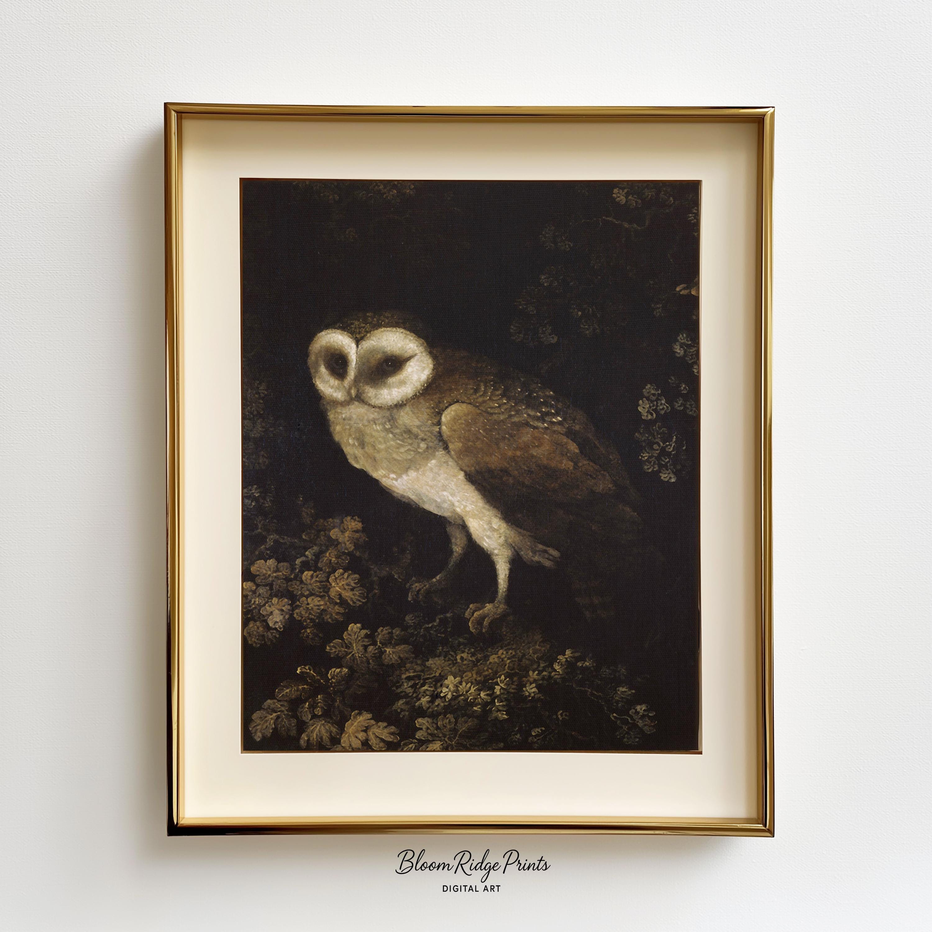 Moody Owl Painting: Vintage Rustic Woodland Decor (Digital Download) #327