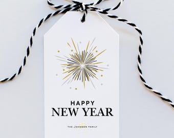 Etichette regalo personalizzate per Capodanno con nome della famiglia