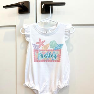 Custom Shell Cluster Name Ruffle Bubble Romper