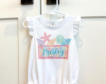 Custom Shell Cluster Name Ruffle Bubble Romper