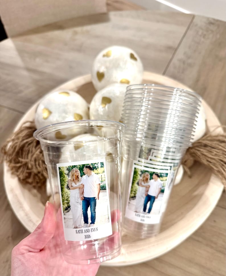Personalized Photo Party Cups with Lids, Custom 16oz Plastic Cups image 1