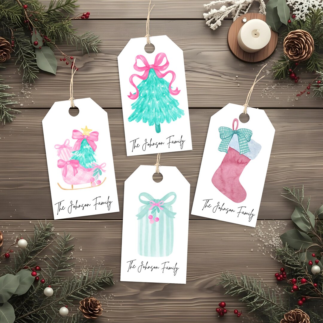 Editable Christmas Gift Tags: Watercolor Coquette Printable (instant ...
