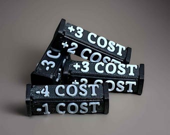 TCG Cost Change Tokens, increase/decrease costs, +/-1 to +/-4 costs, positive/negative, Fusion World, One Piece Buggy etc., 4 pieces
