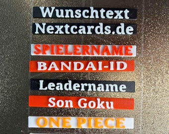 Custom text sign, nameplate, player name, leader name, for game token storage box, various colors, One Piece, Fusion World, TCG