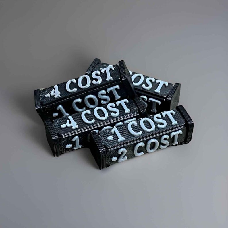 TCG Cost Change Tokens, increase/decrease costs, +/-1 to +/-4 costs, positive/negative, Fusion World, One Piece Buggy etc., 4 pieces Minus (-) Cost Token
