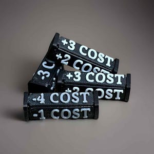 TCG Cost Change Tokens, increase/decrease costs, +/-1 to +/-4 costs, positive/negative, Fusion World, One Piece Buggy etc., 4 pieces Plus (+) & Minus (-)