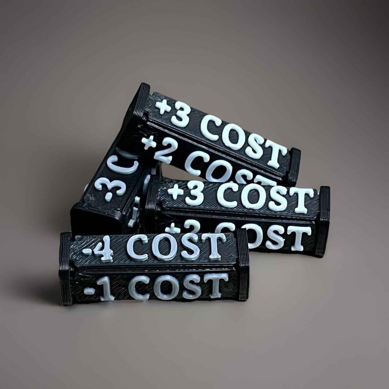 TCG Cost Change Tokens, Kosten erhöhen/reduzieren, +/-1 bis +/-4 Kosten, Positiv/Negativ, Fusion World, One Piece Buggy etc., 4 Stk Plus (+) & Minus (-)