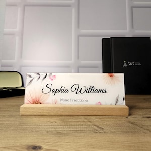 Custom Desk Name Sign, Personalized Acrylic Name Plate, Custom Office Decor, Coworker Gift,  Desk Name Plate with Floral Design, Desk Plaque