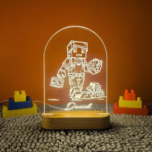 Personalized Pixel Art Night Light - Custom LED Light for Kids - Boys Bedroom Decor Plaque - Gaming Gift for Kids