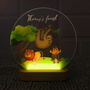 Personalized LED Animal Night Light Custom Safari Jungle Lamp Kids Bedroom Nursery Decor Baby Shower Birthday Gift Boys Girls Room Glow