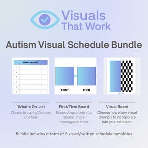 Programme visuel pour autisme pour tous les âges | Tableau premier ensuite, agenda hebdomadaire, tableau de choix visuel, liste étape par étape