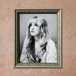 Lovely Stevie Nicks print framed in sweet vintage wood silver frame with floral design accents - Wall Art Stevie Nicks - Music Art Print