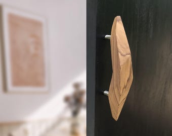 手作りのチーク材のドアハンドル：ユニークな形状、引き戸用取っ手