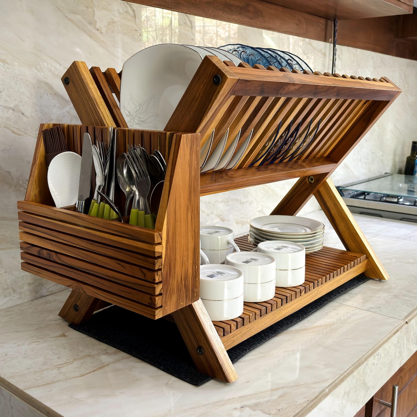 Handmade Teak Wooden Dish Drying Rack: Over Sink Organizer, Free Mat - Etsy