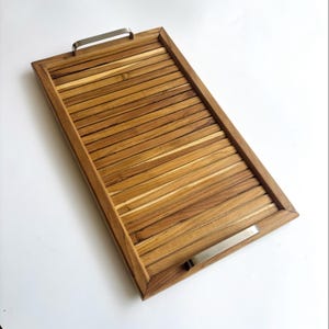 Teak Wooden Serving Tray with Handles – Rectangular Wooden Tray for Breakfast, Coffee Table, Appetizers, Charcuterie, Coffee Tray, Tray Wood