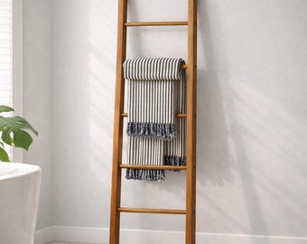 Toallero tipo escalera de teca maciza, soporte para mantas minimalista de estilo rústico de 1,8 metros