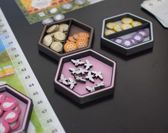 Magnetische sechseckige Tablett: 3D gedruckte Brettspiel Token und Würfel Organizer