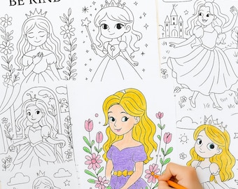 Dibujos de princesas para colorear imprimibles / 10 lindas hojas para colorear de princesas para niños / Descarga instantánea en PDF