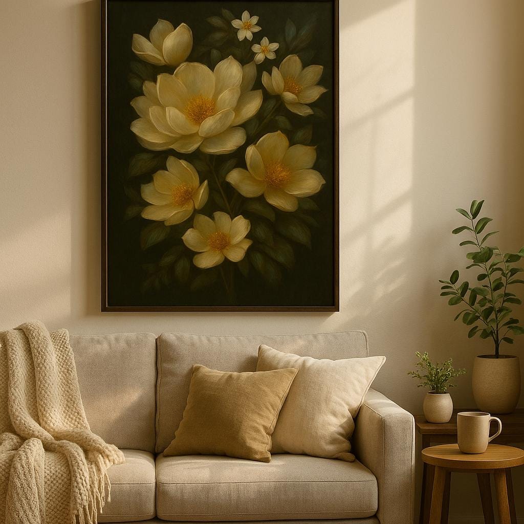 Magnolia Wall Art – White Flower Digital Download, Rustic Botanical Print, Country Home Decor