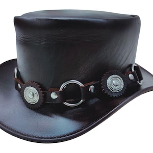Leren handgemaakte hoed Steampunk lederen hoge hoed Gothic leren hoed Victoriaanse stijl hoeden Cowboy Ranch Wear hoed Hoed voor mannen, hoed voor vrouwen