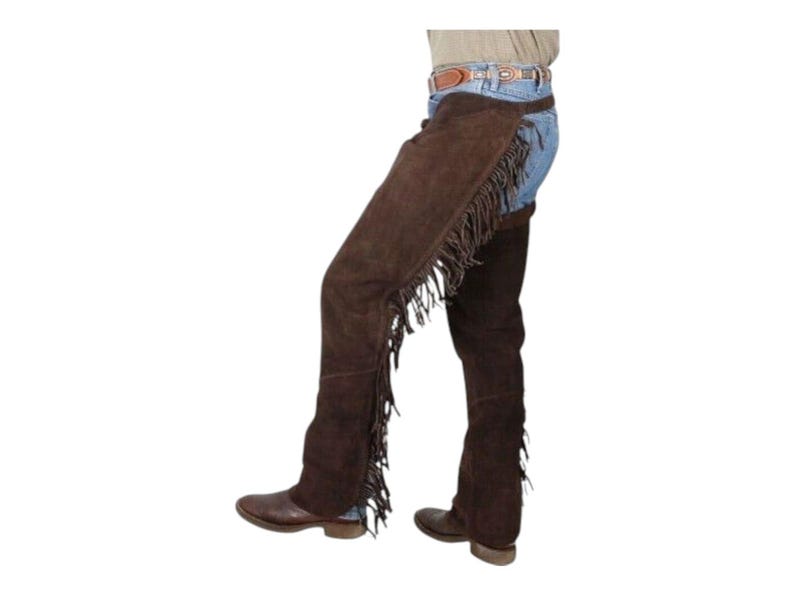 Chaps En Cuir Brun - Style Western Rodeo - Daub - Franges - Toutes Tailles