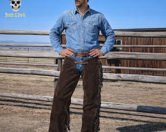 Handmade Brown Suede Leather Cowboy Chaps: Western Rodeo Outfit